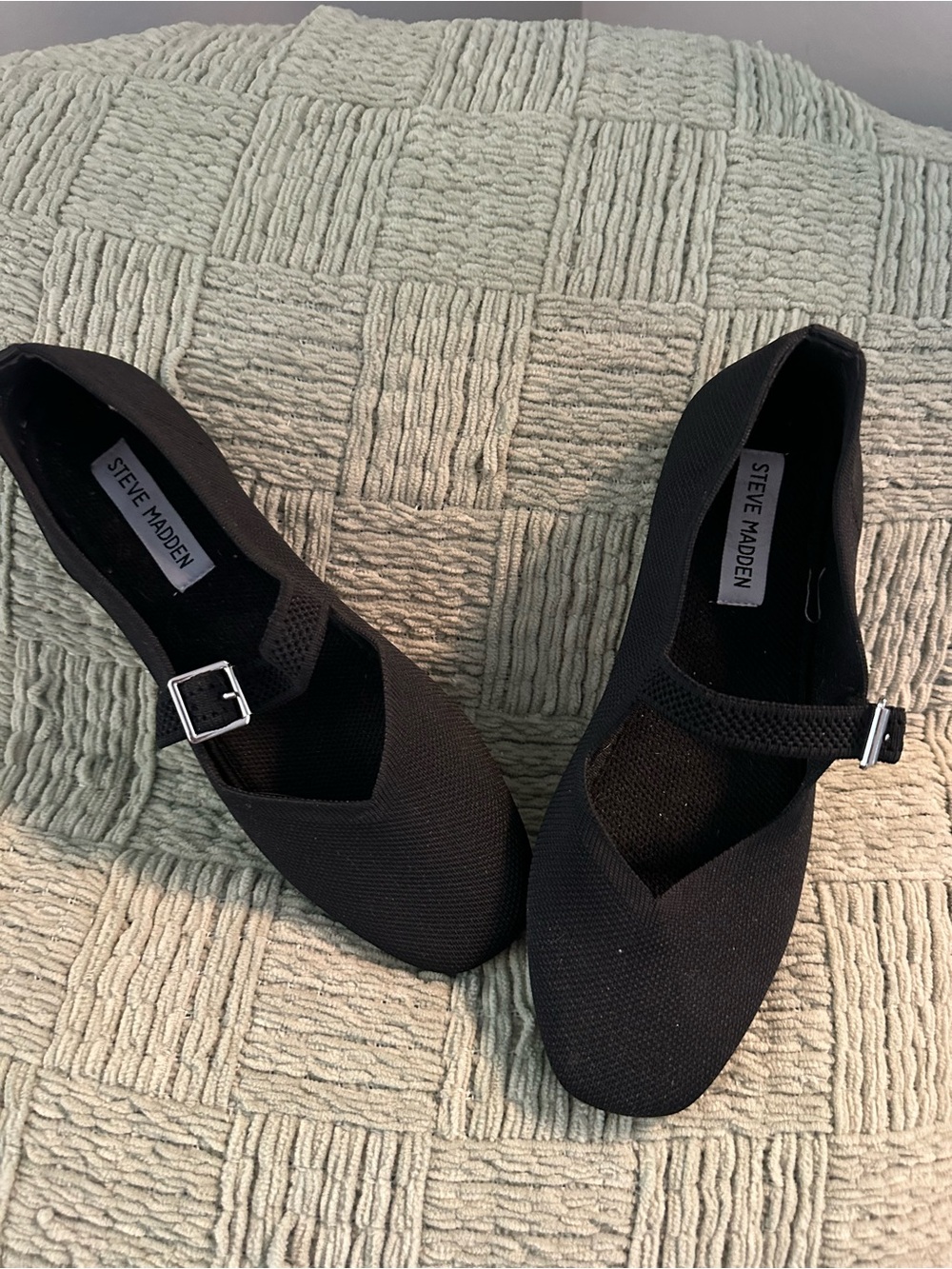 Steve Madden Black Mary Jane Knit Flats with Buckle